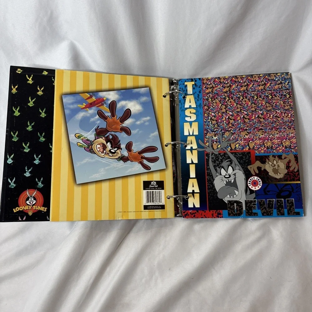 (2) Vtg Looney Tunes TAZ Tasmanian Devil 3-Ring Binders Folders‎ 1990s